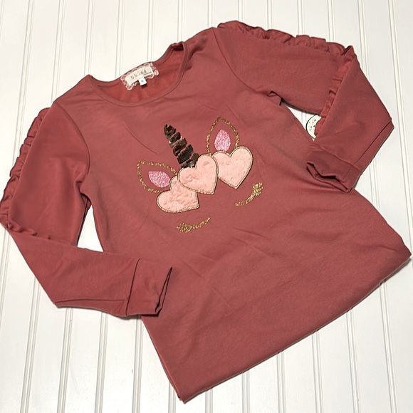 Blush Pink BKIND by BTWEEN Unicorn and Hearts Sweatshirt Size 10 - Picture 1 of 5